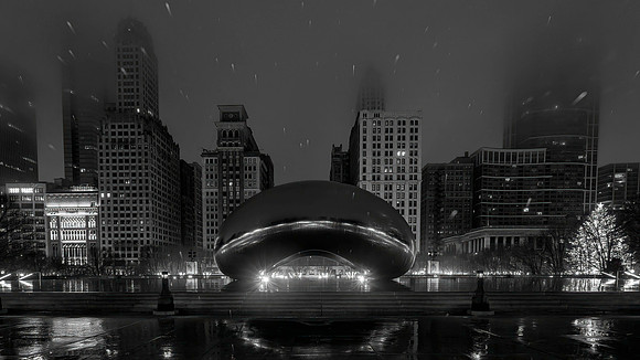 Chicago Bean/Raindrops BW